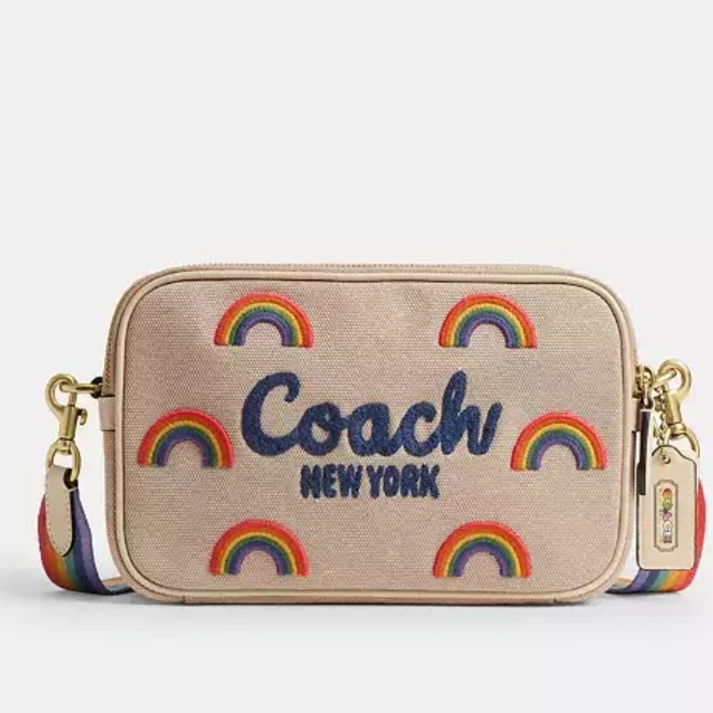 Coach Beige Crossbody Bag with Rainbow Accents